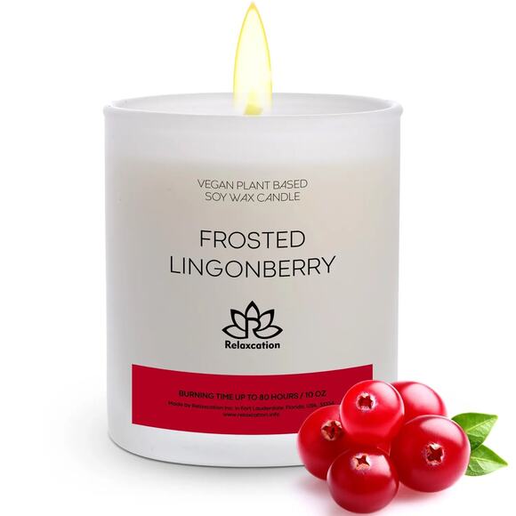 FROSTED LINGONBERRY Soy Wax Candle in Glass Jar (10 oz) - Picture 1 of 7